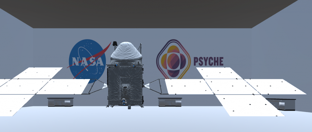 Image displays the final setup of the web based game, with spacecraft components assembled