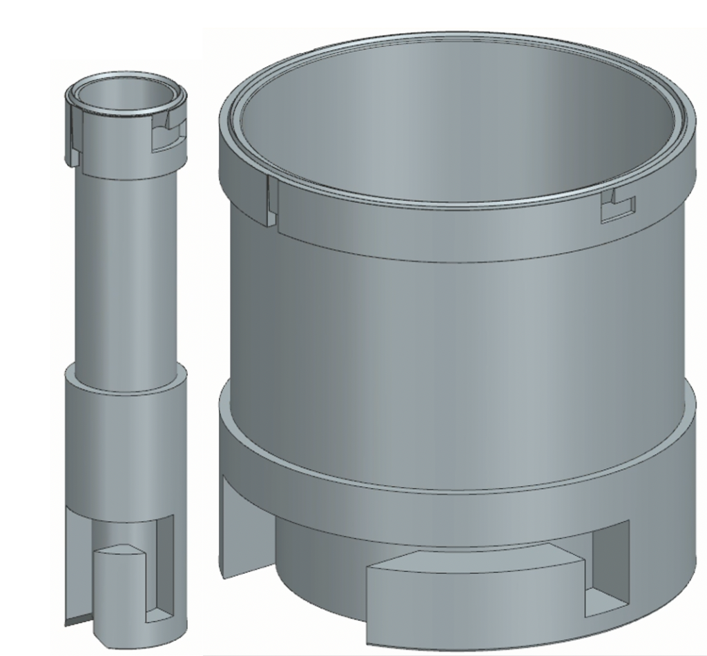 A computer rendering of a narrow sampling tube and a wide sampling tube.
