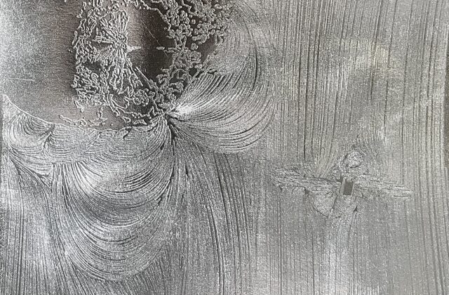 Invisible Connections was designed on Procreate, before being embossed on silver paper by a Cricut Machine. The magnetic field surrounding both the spacecraft and asteroid form against the solar wind. The fields curve around each object, before warping and flowing with the solar wind. Their fields may even become intertwined, just as the asteroid has become connected with this mission.
